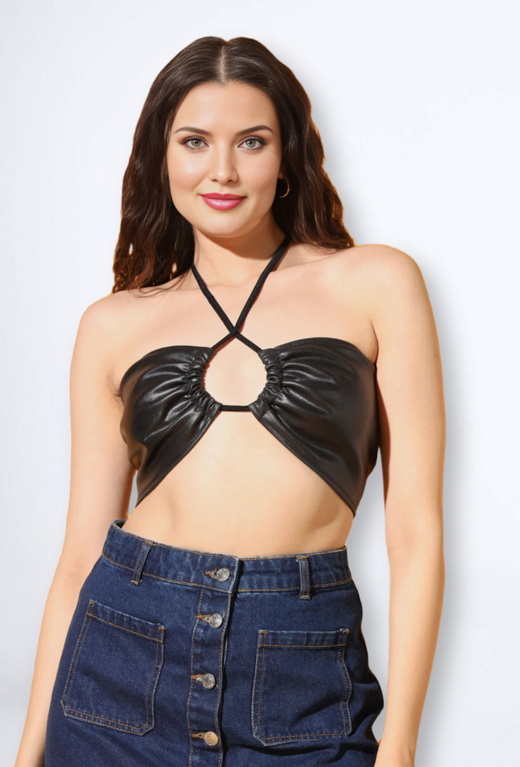 FAUX LEATHER TIE UP CROP TOP