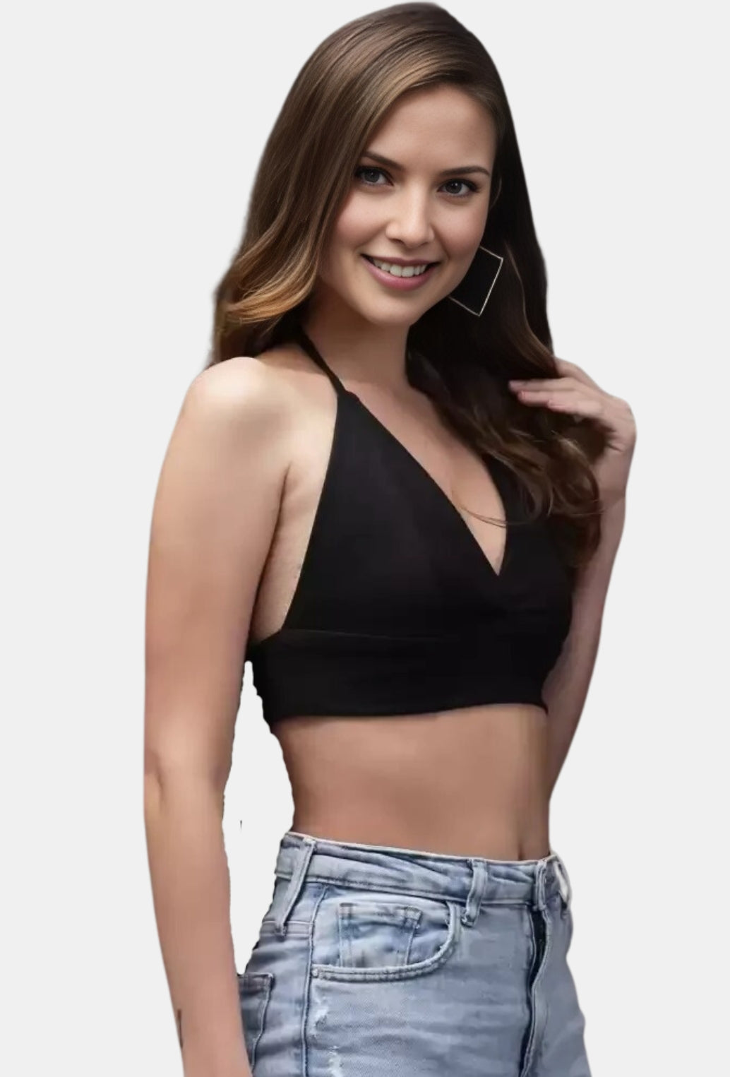 BASIC BLACK HALTER NECK TIE UP TOP