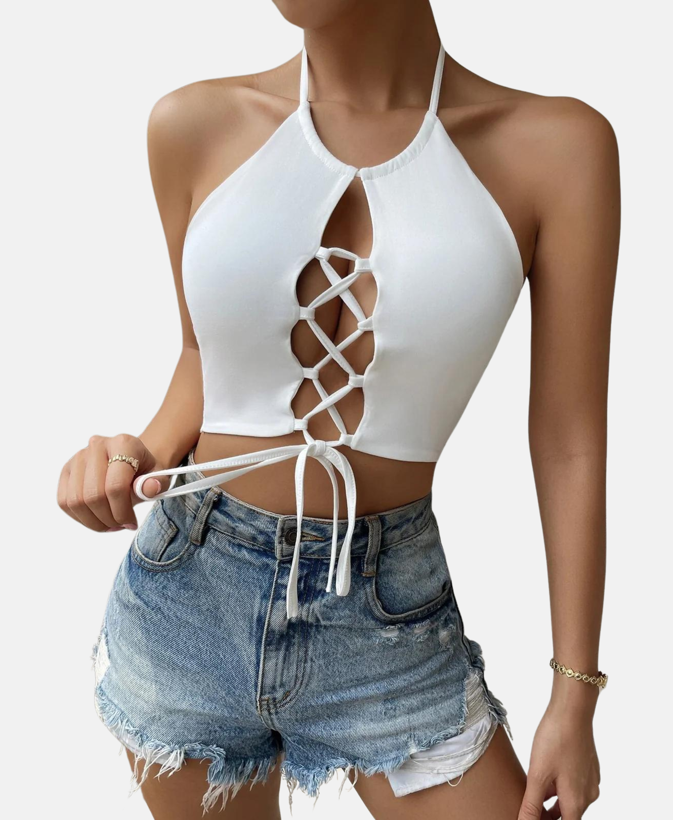 WHITE CRISS CROSS TIE UP TOP CIENNA