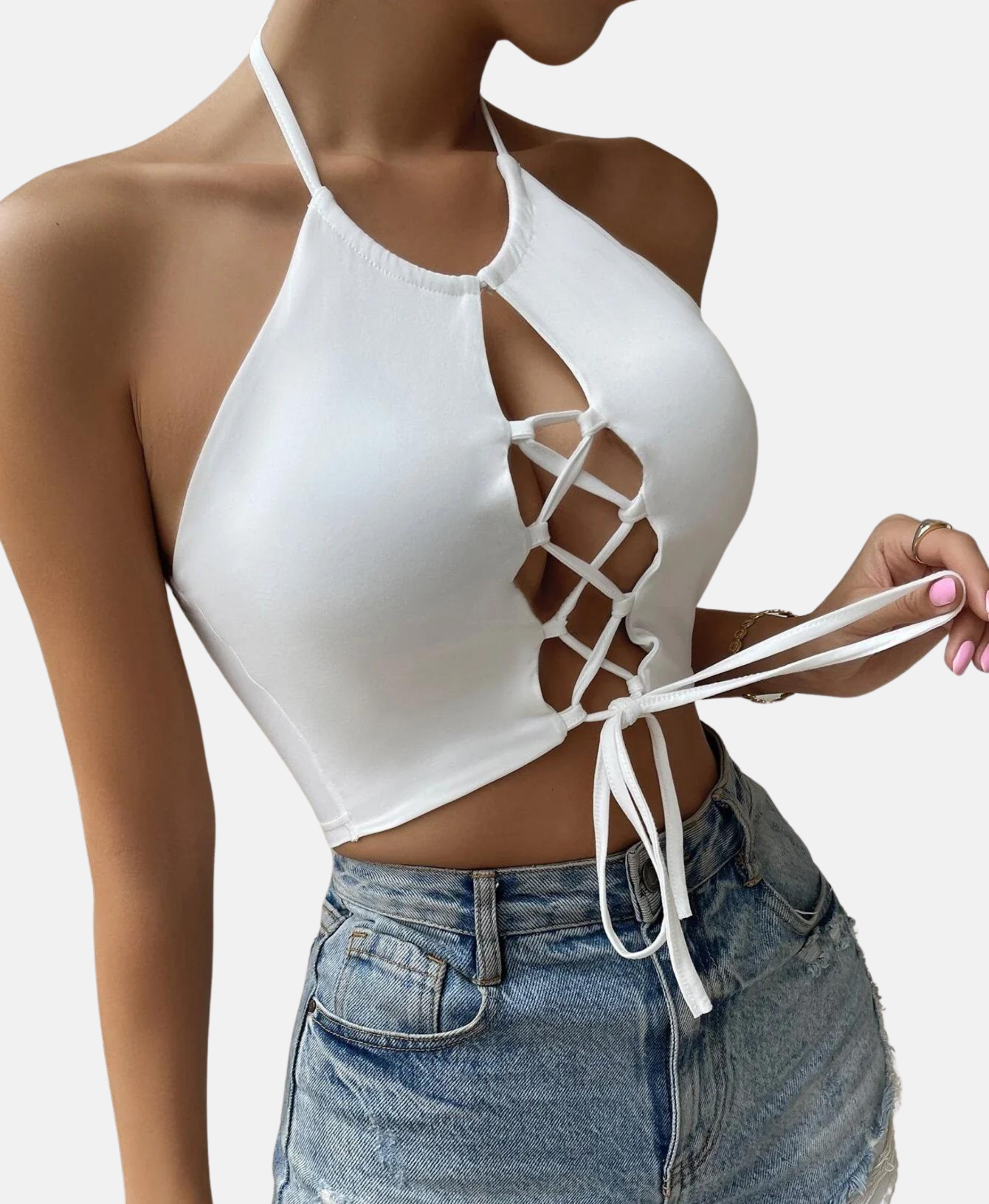 WHITE CRISS CROSS TIE UP TOP CIENNA