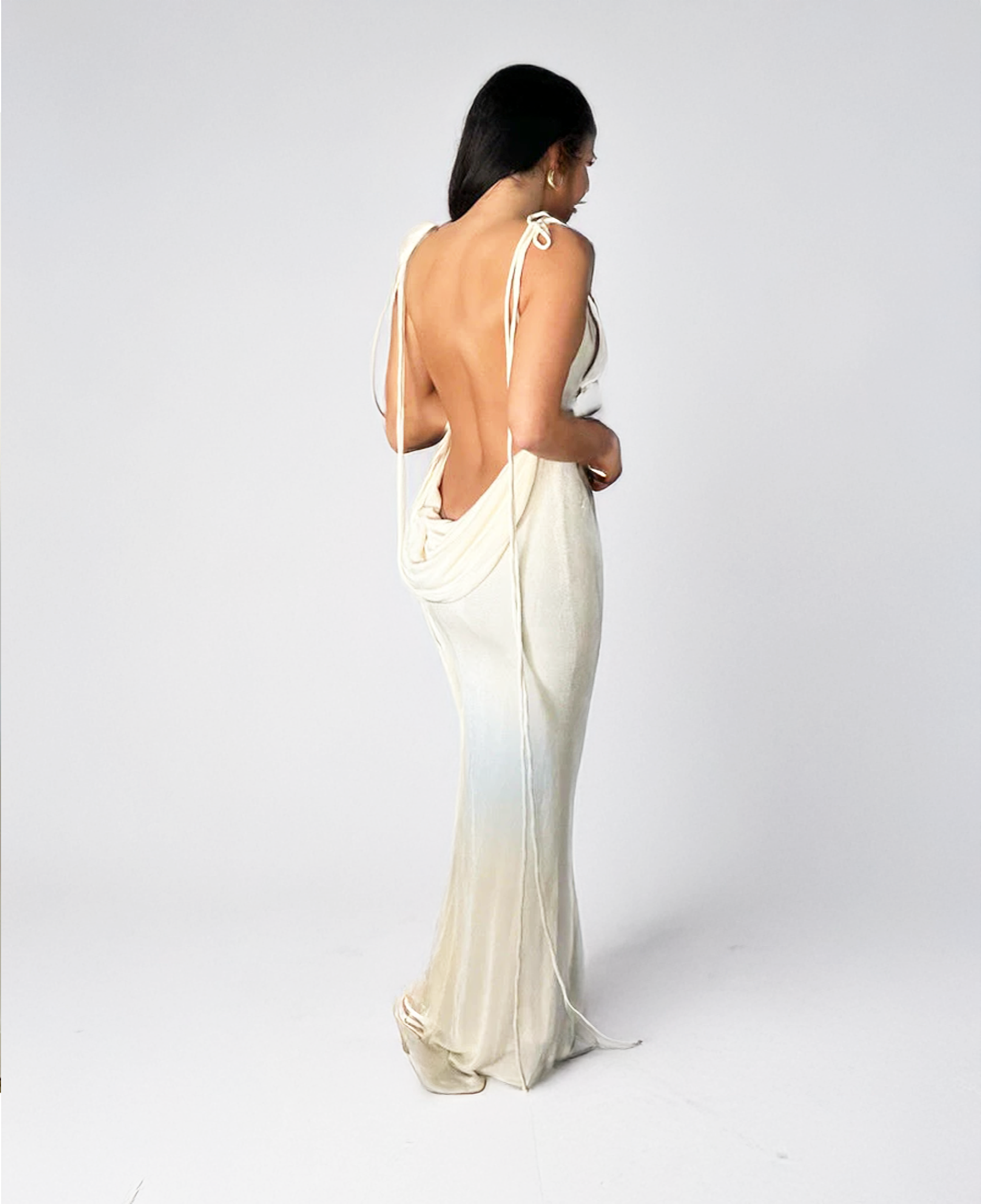 WHITE VELVET TIE UP MAXI DRESS CIENNA