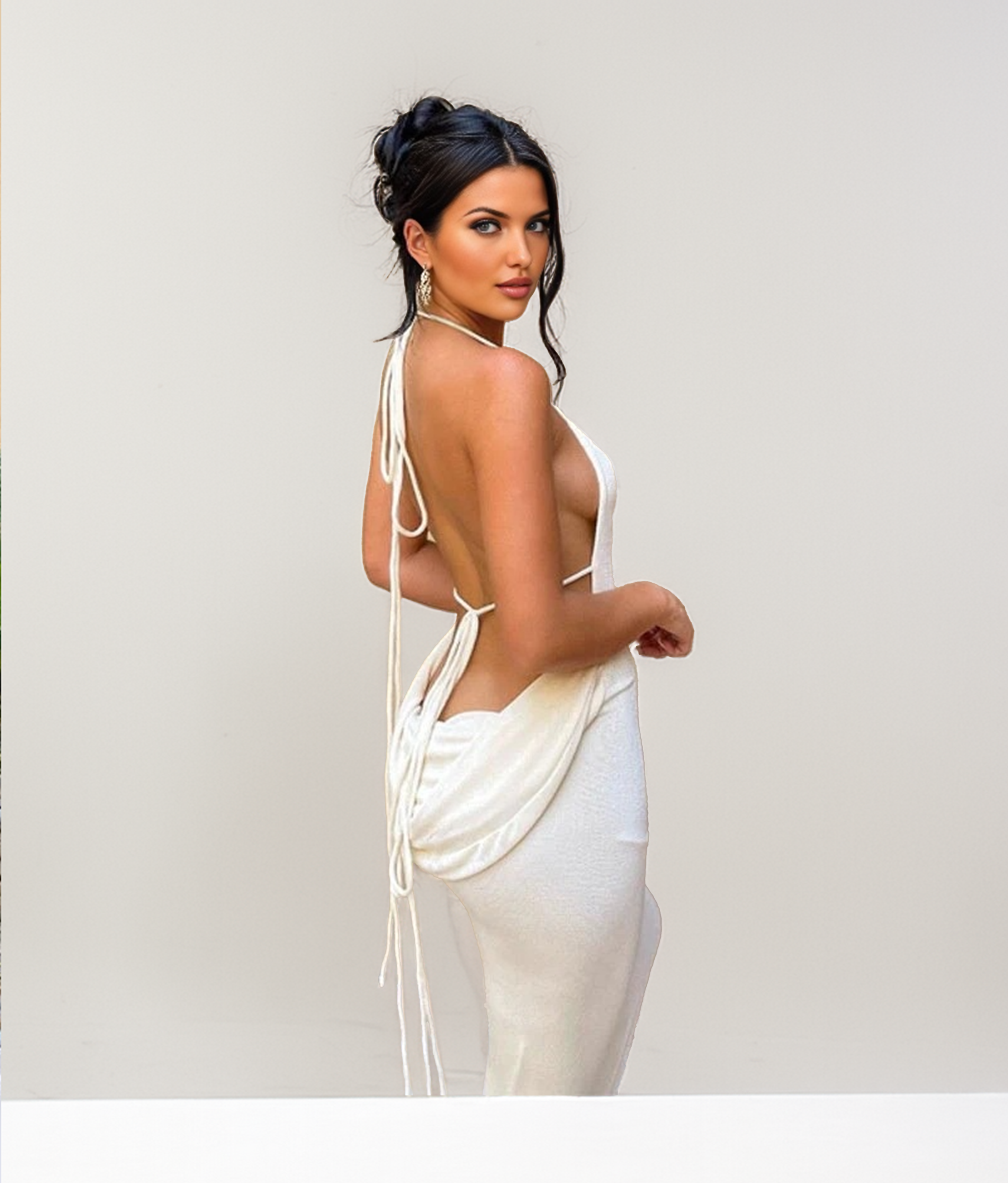 WHITE VELVET TIE UP MAXI DRESS CIENNA